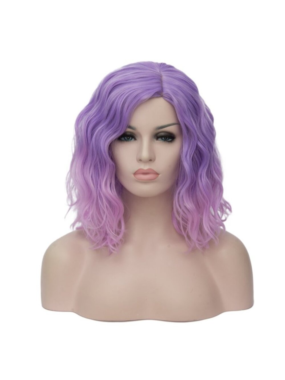 Women Pink Purple Heat Resistant Wavy Curly Cosplay Halloween Bob Party Wig
